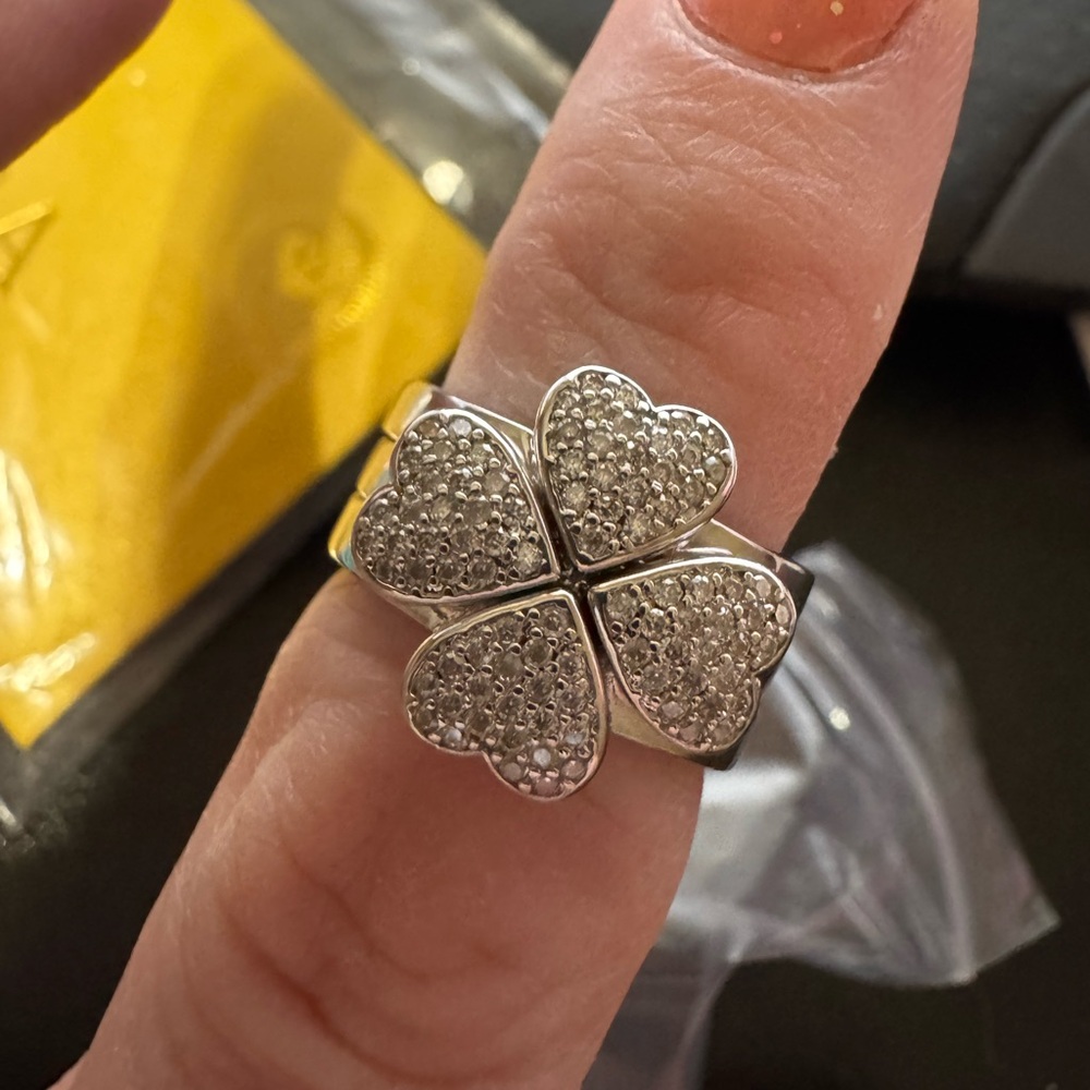 Silver Heart Clover Ring